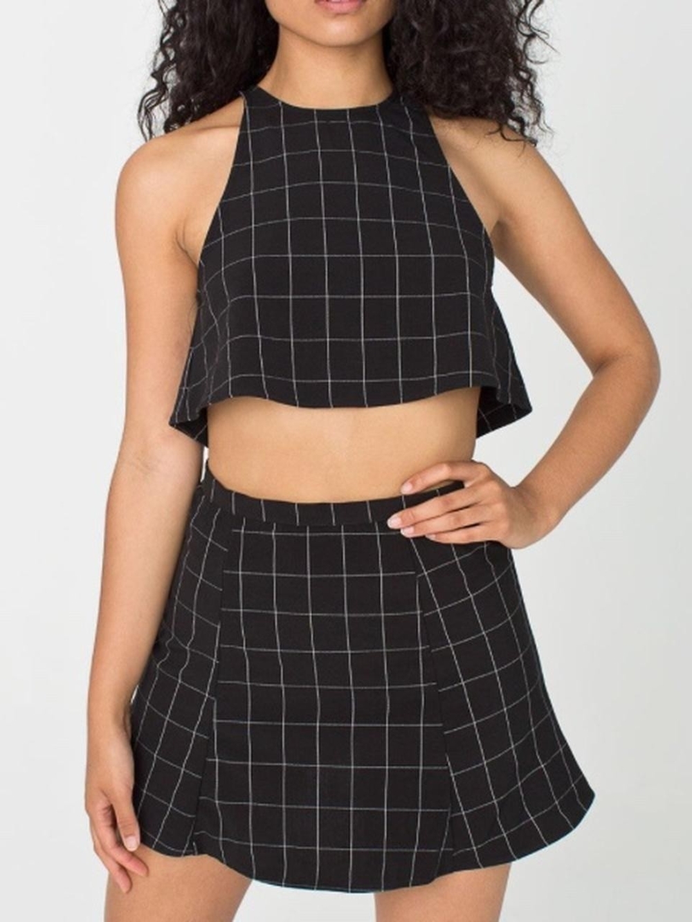 American Apparel Black Grid Skirt Shirt Set